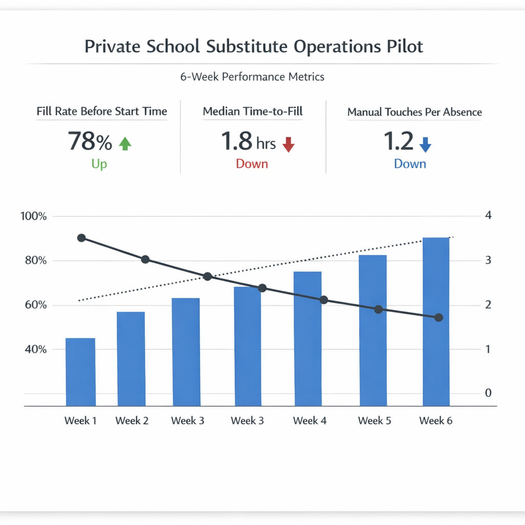 ROI chart showing fill-rate lift, reduced time-to-fill, and lower manual touch count during pilot period